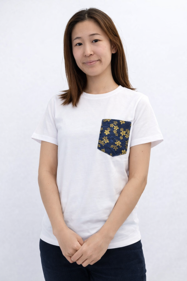 T-shirt blanc femme – poche artisanale