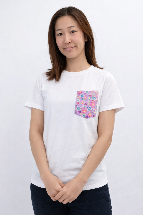 T-shirt blanc femme – poche artisanale